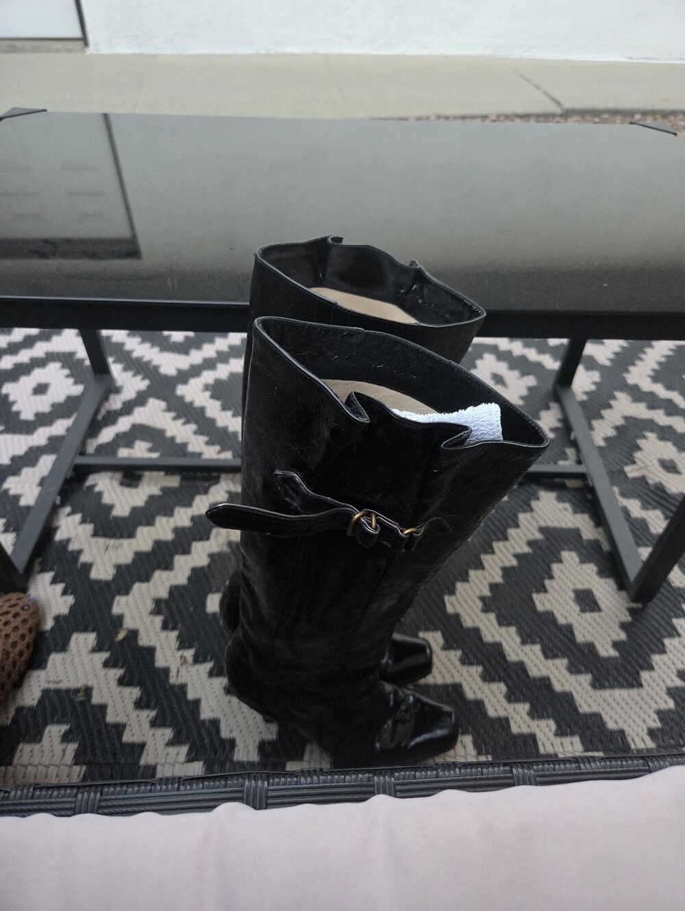 Jimmy Choo Black Crinkle Patent Leather Women's Knee-High Buckle Boots 36.